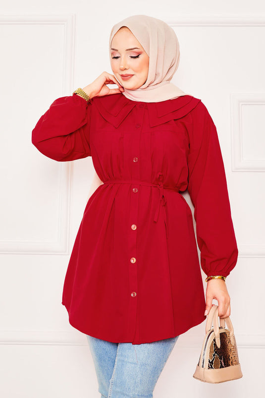 Chemise hijab rouge à double col et taille nouée