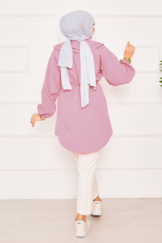 Chemise hijab à double col et taille nouée, rose poudré