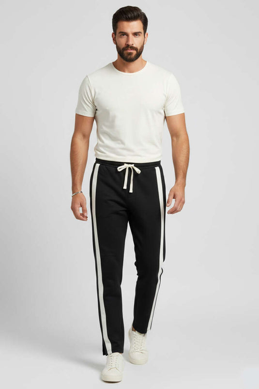 Pantalon de survêtement homme à double bande latérale noir