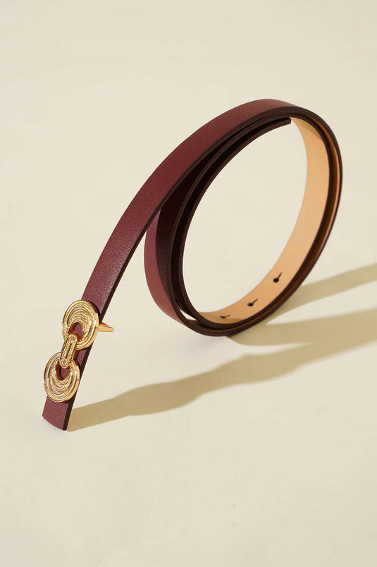 حزام بإبزيم مزدوج الجوانب، لون عنابي