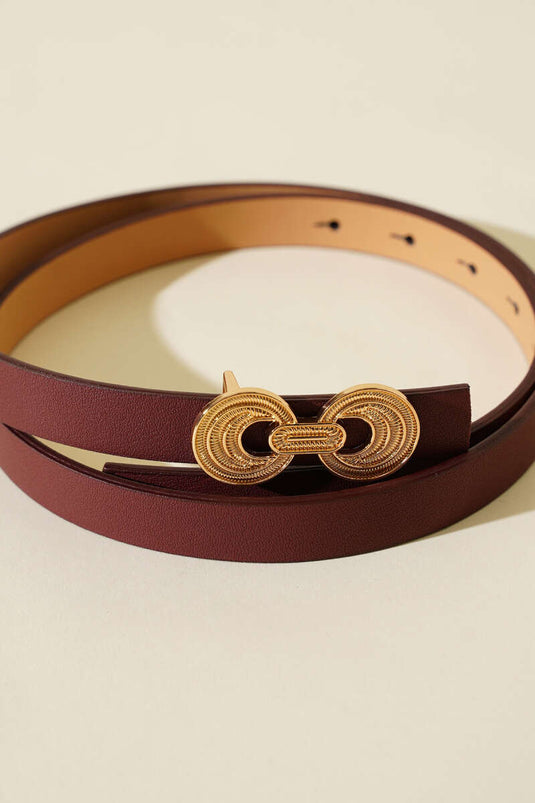 حزام بإبزيم مزدوج الجوانب، لون عنابي