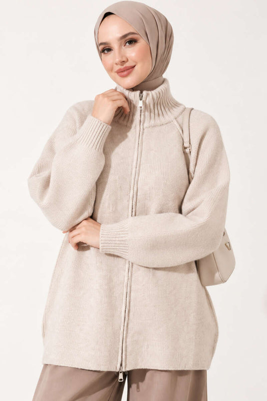 Gilet En Maille À Fermeture Éclair Réversible Beige