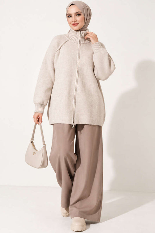 Gilet En Maille À Fermeture Éclair Réversible Beige