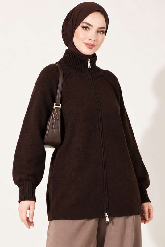 Gilet En Maille À Fermeture Éclair Réversible Marron
