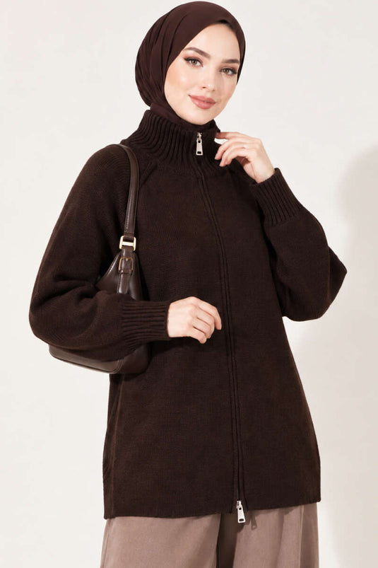 Gilet En Maille À Fermeture Éclair Réversible Marron