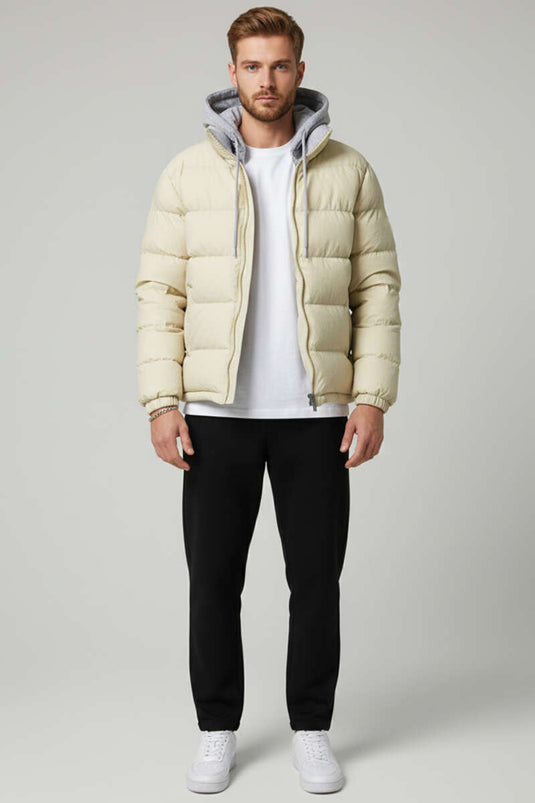 Abnehmbare Kapuze Herren Steppjacke Steinfarben