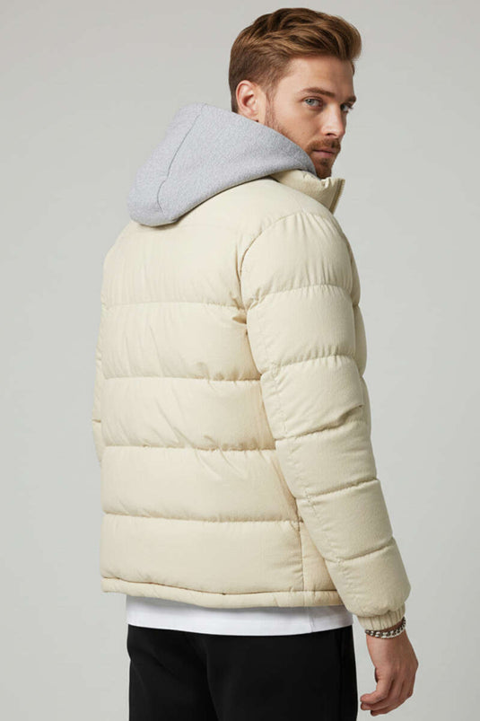 Abnehmbare Kapuze Herren Steppjacke Steinfarben