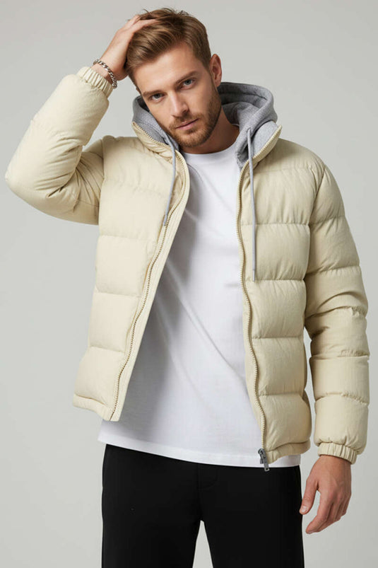 Abnehmbare Kapuze Herren Steppjacke Steinfarben