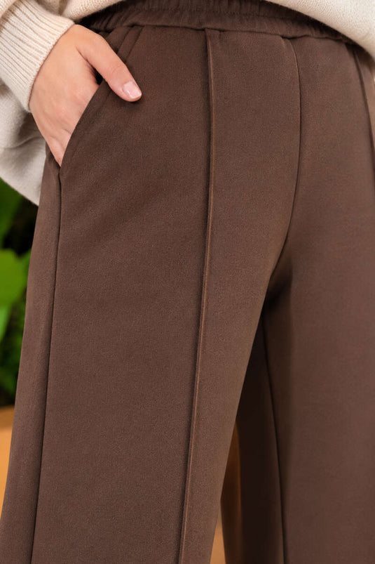 Çıma Detaylı İspanyol Paça Pantolon Kahve