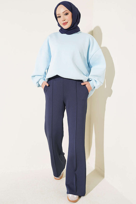 Pantaloni Navy A Gamba Stretta Con Dettagli