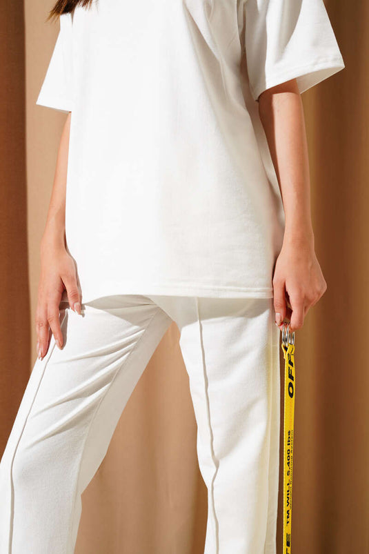 Short Sleeve Two Piece Set with Hat Detail in White