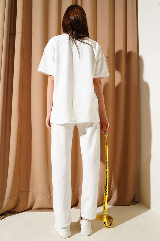 Short Sleeve Two Piece Set with Hat Detail in White