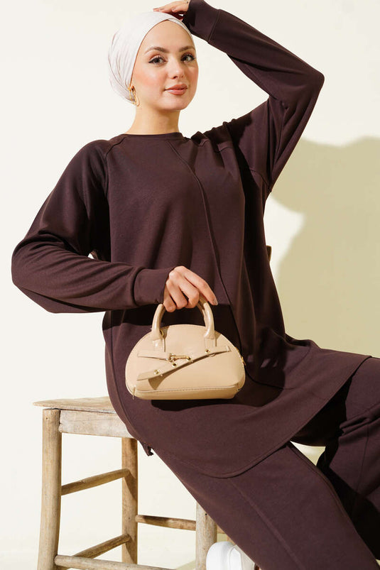 Ensemble double Loyşa avec détails Çıma, couleur café