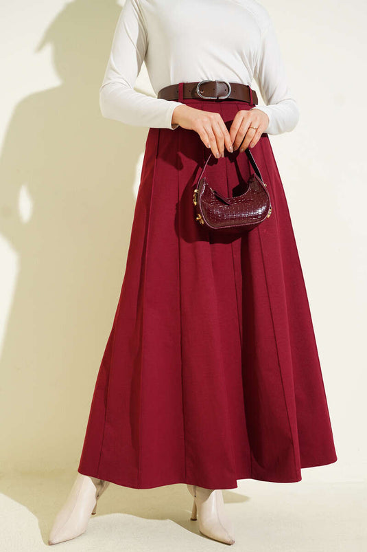 Jupe ceinturée à bande Çıma bordeaux