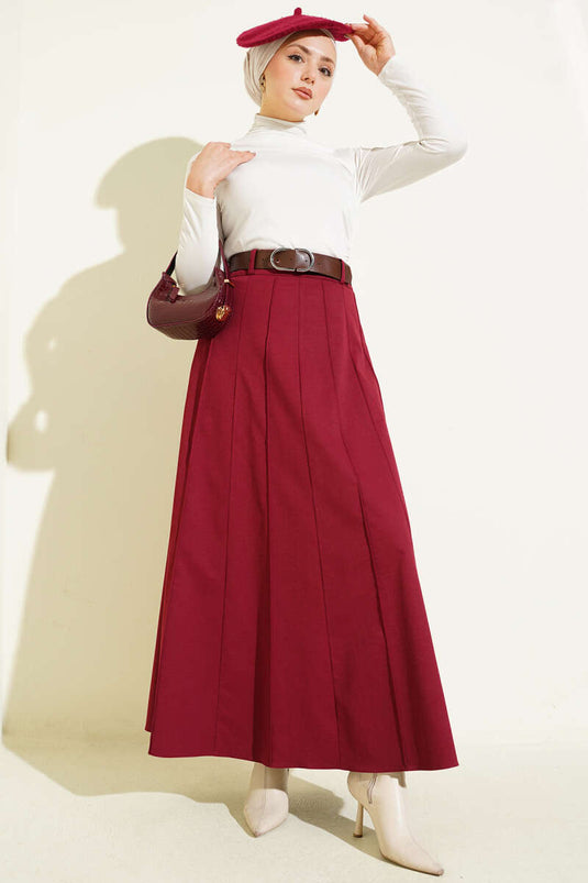 Jupe ceinturée à bande Çıma bordeaux