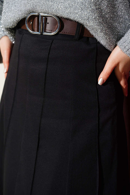 Jupe noire à ceinture et bande Çıma