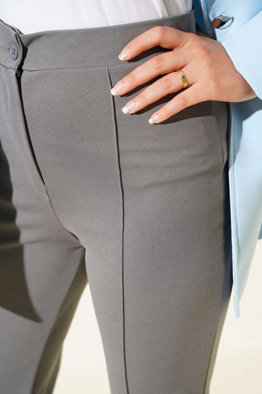 Buttoned Waist Trousers in Smoke Color