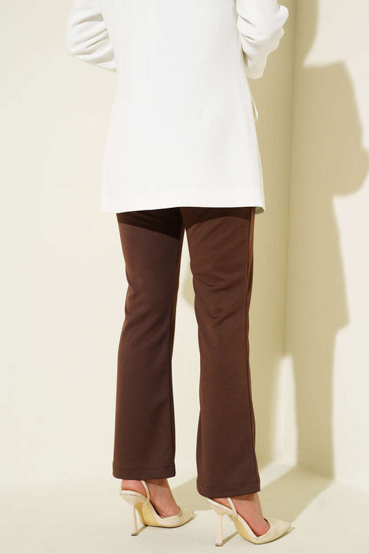 Çımalı Bel Düğmeli Pantolon Kahve