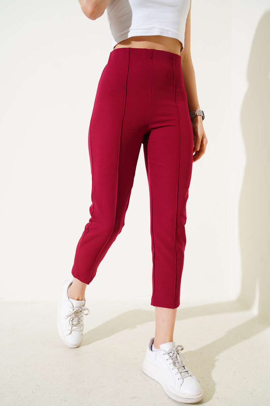 Zippered Waist Trousers in Burgundy