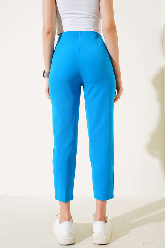 Pantalon bleu à taille zippée