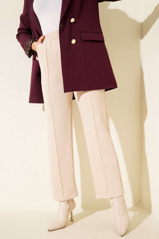 Çımalı Boru Paça Scuba Pantolon Bej