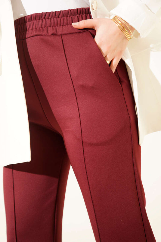 Çımalı Boru Paça Scuba Pantolon Bordo