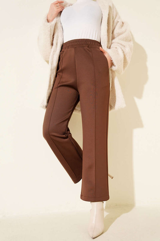 Pantalon de plongée à bas de jambe zippé Marron