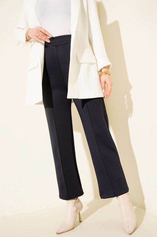 Pantalon Scuba à Ourlet à Fermeture Éclair Bleu Marine