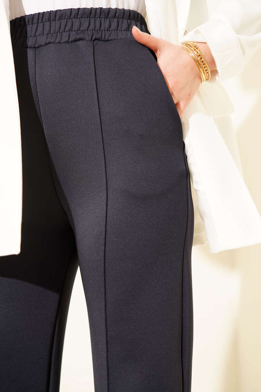 Pantalon Scuba à Ourlet à Fermeture Éclair Bleu Marine