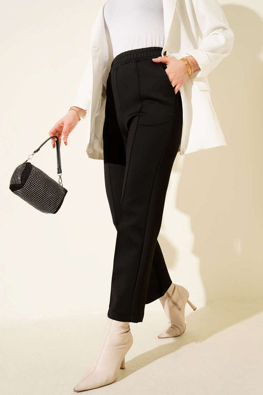 Pantaloni Scuba con Fondo a Tubo Nero