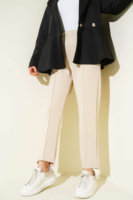 Pantalon de plongée étroit à jambes étroites avec bordure ruban, beige