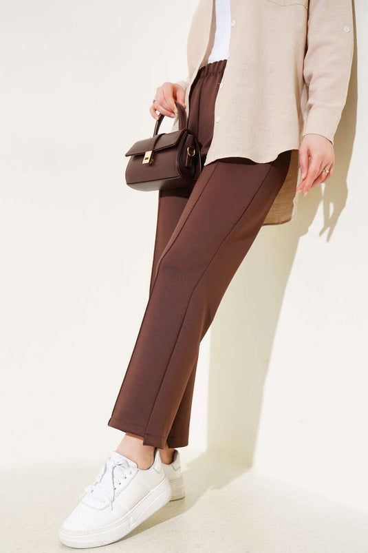 Zippered Slim Fit Scuba Pants Brown