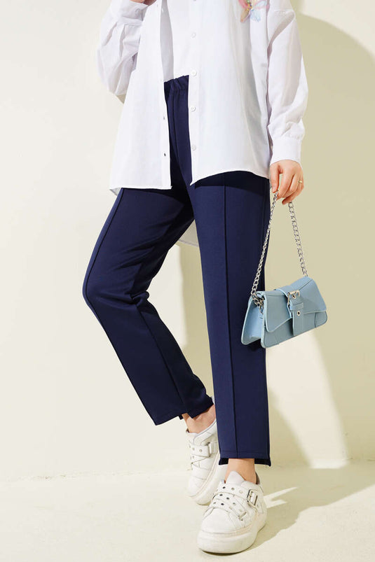 Pantalon de plongée à jambe étroite avec bordure en ruban, bleu marine