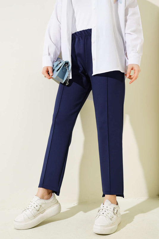 Pantalon de plongée à jambe étroite avec bordure en ruban, bleu marine