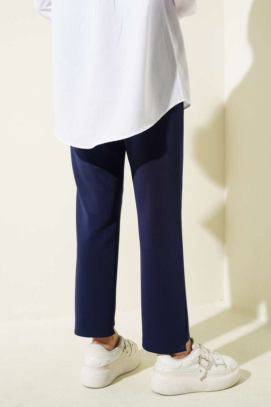 Pantalon de plongée à jambe étroite avec bordure en ruban, bleu marine