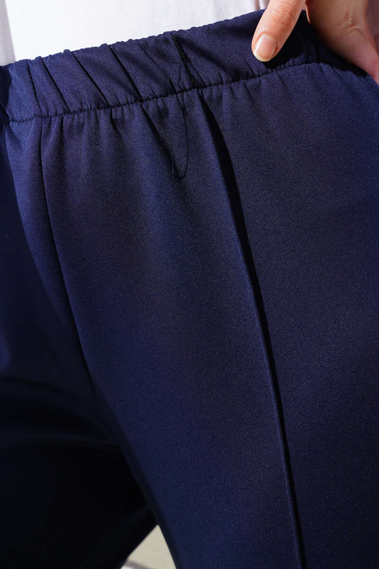 Pantalon de plongée à jambe étroite avec bordure en ruban, bleu marine