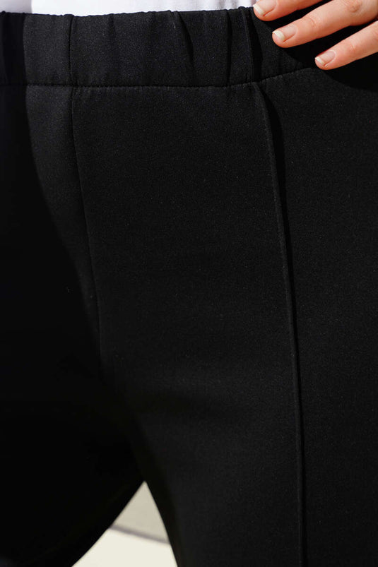 Slim Leg Scuba Broek met Rib Gat Zwart