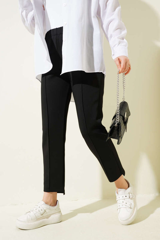Slim Leg Scuba Broek met Rib Gat Zwart