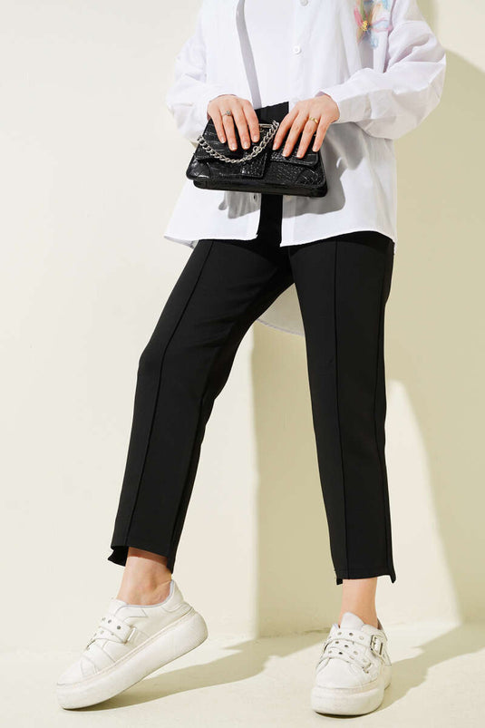 Slim Leg Scuba Broek met Rib Gat Zwart