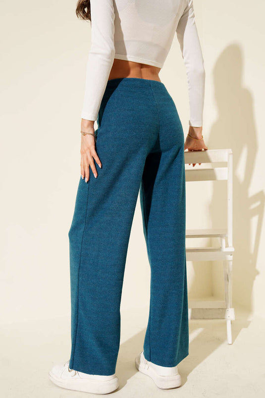 Pantalon large en cachemire couleur pétrole