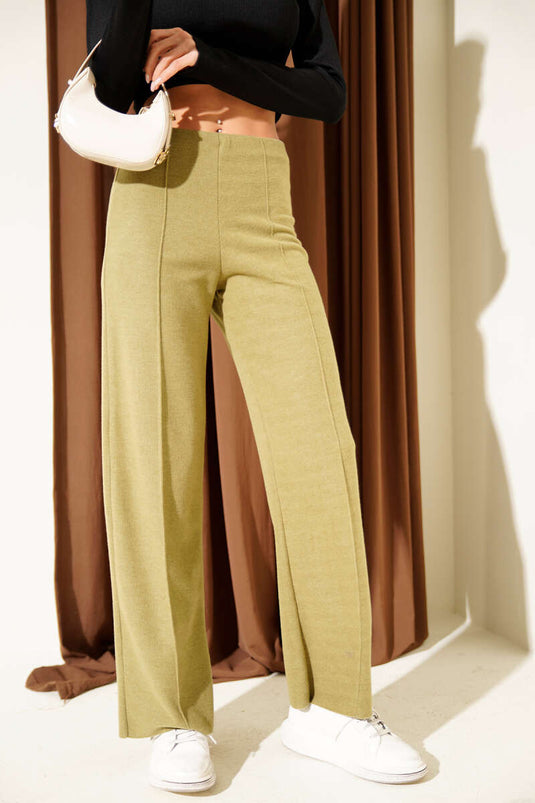 بنطلون شيمالي واسع الساقين من الكشمير، أخضر زيتوني