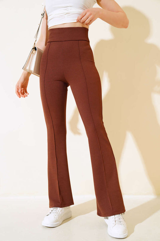 Pantalon Évasé Au Crochet Marron