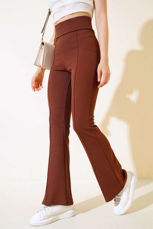 Pantalon Évasé Au Crochet Marron