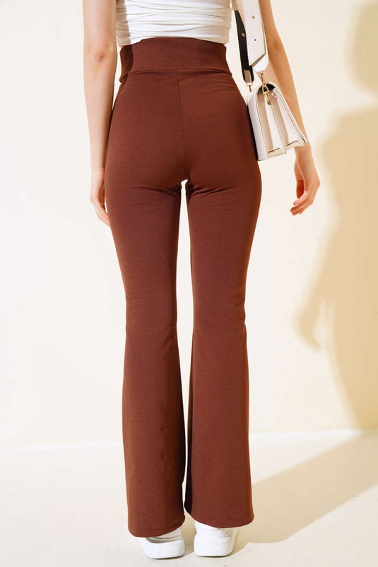 Pantalon Évasé Au Crochet Marron