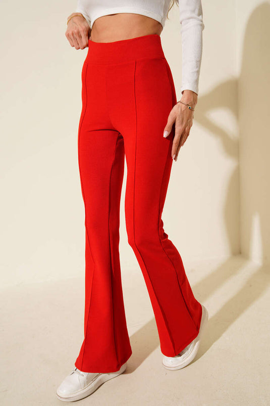 Çımalı İspanyol Paça Pantolon Kırmızı