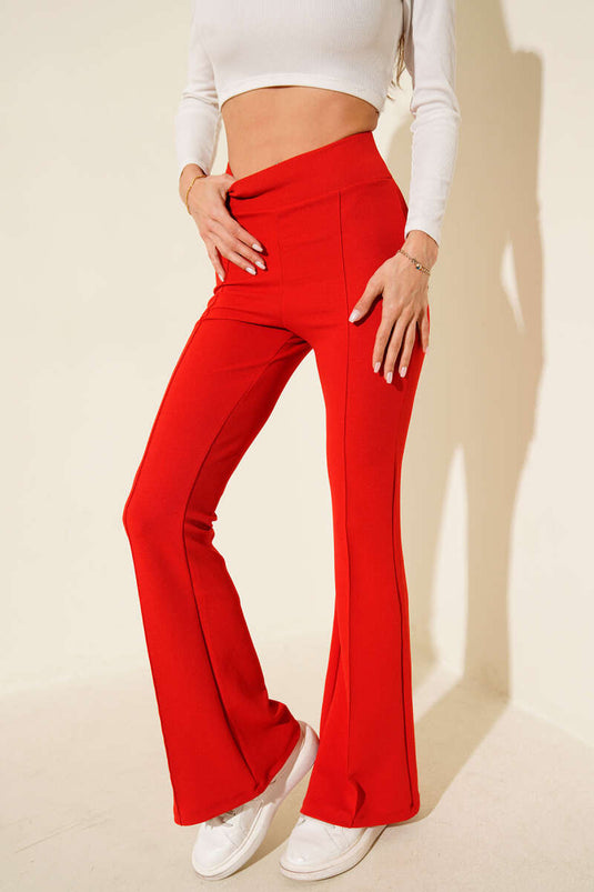 بنطلون شيمالي الإسباني الواسع باللون الأحمر