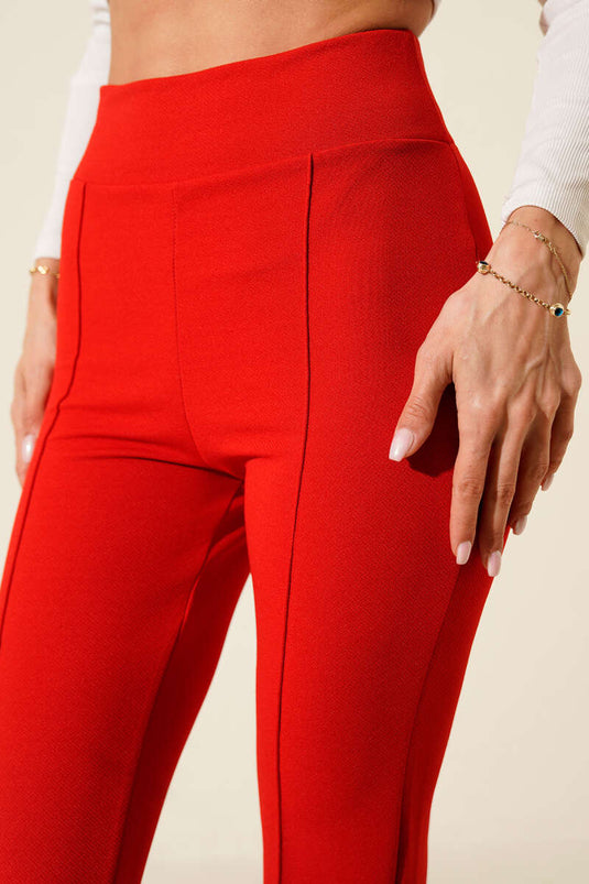 Çımalı İspanyol Paça Pantolon Kırmızı