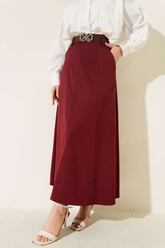 Basic Skirt with Removable Belt Burgundy