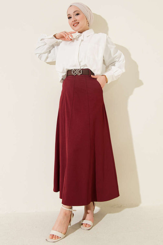 Basic Skirt with Removable Belt Burgundy
