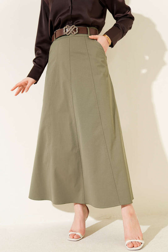 Removable Belt Basic Skirt Khaki